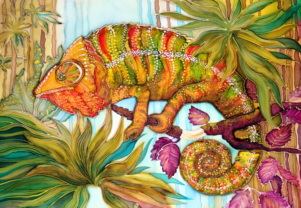 Chameleon Batik jigsaw puzzle in Animals puzzles on TheJigsawPuzzles.com