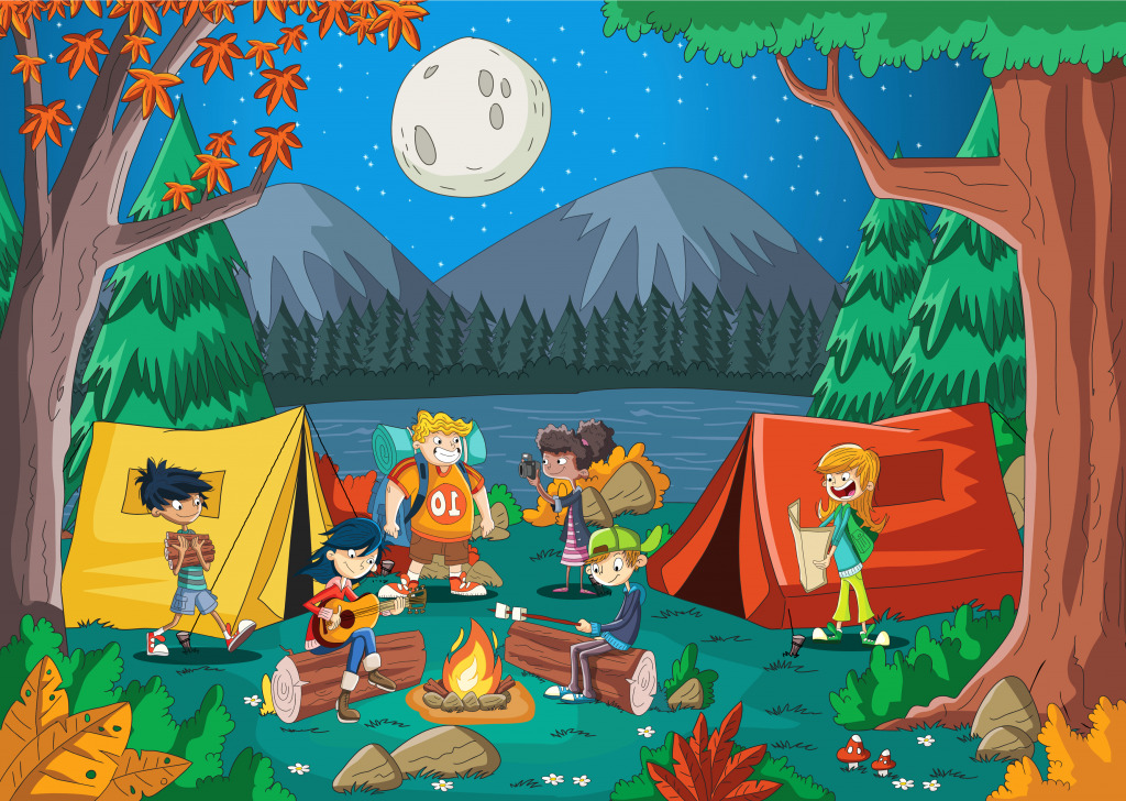 Teenagers around a Campfire jigsaw puzzle in Kids Puzzles puzzles on TheJigsawPuzzles.com