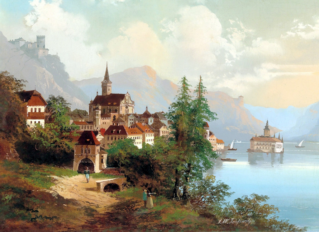 View of a Town and a Water Castle jigsaw puzzle in Piece of Art puzzles on TheJigsawPuzzles.com