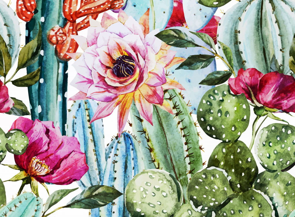 Blooming Cactus Watercolor jigsaw puzzle in Flowers puzzles on TheJigsawPuzzles.com