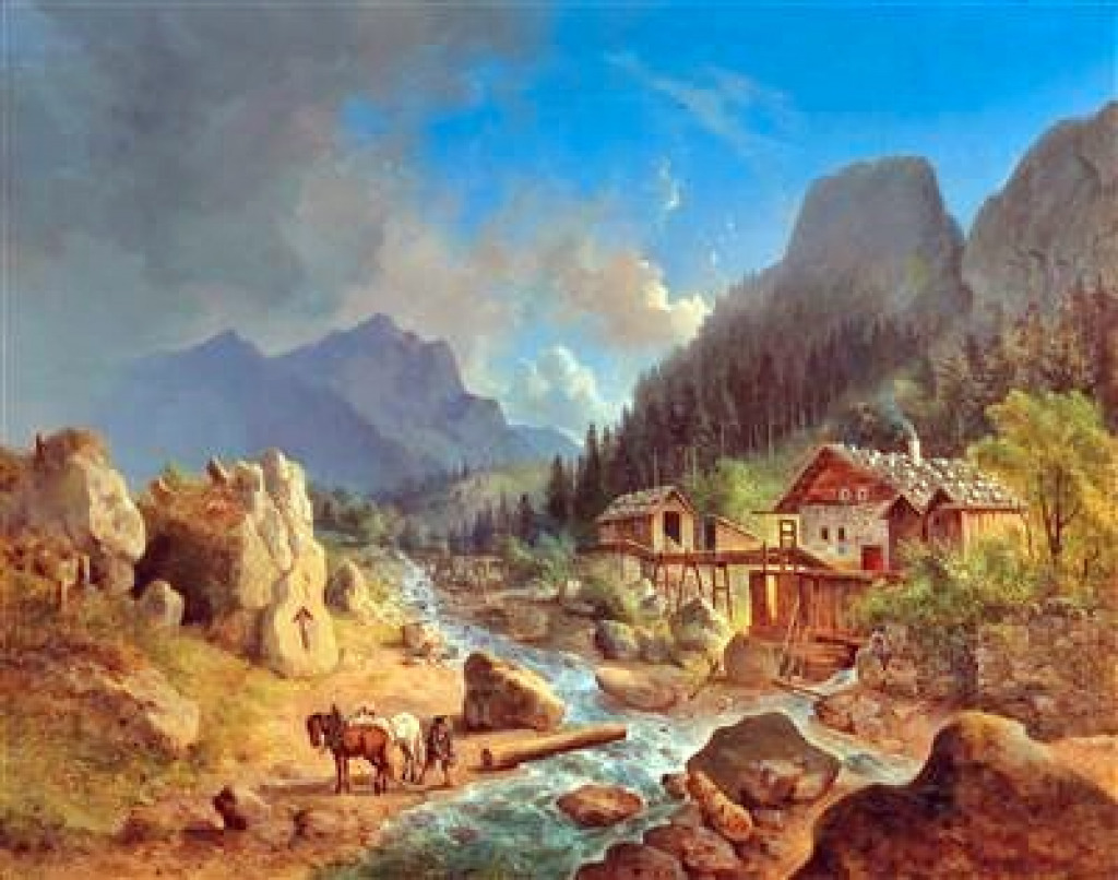 Mountain Landscape with Mill jigsaw puzzle in Waterfalls puzzles on TheJigsawPuzzles.com