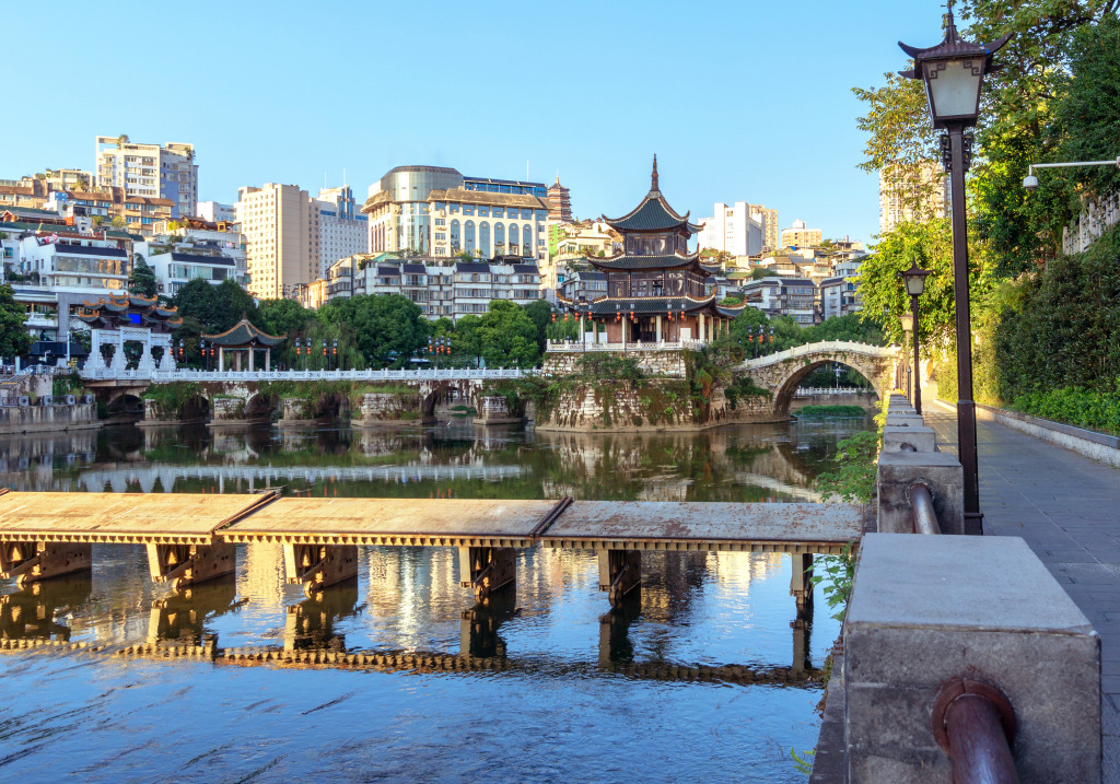 Ancient Architectural Landscape in Guiyang jigsaw puzzle in Bridges puzzles on TheJigsawPuzzles.com