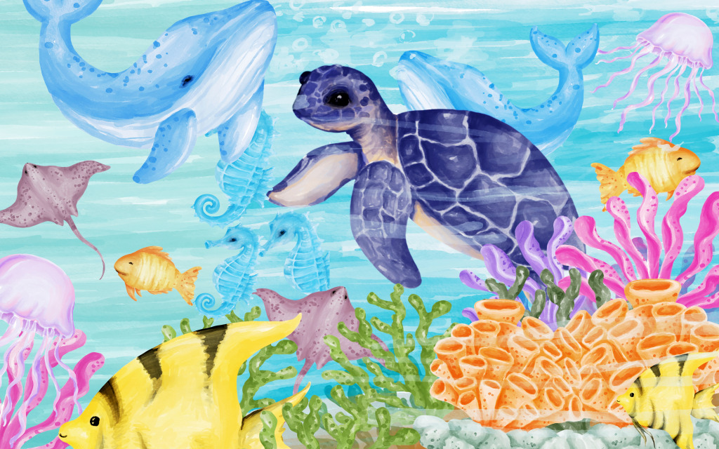 Акварельная иллюстрация подводного мира jigsaw puzzle in Подводный мир puzzles on TheJigsawPuzzles.com