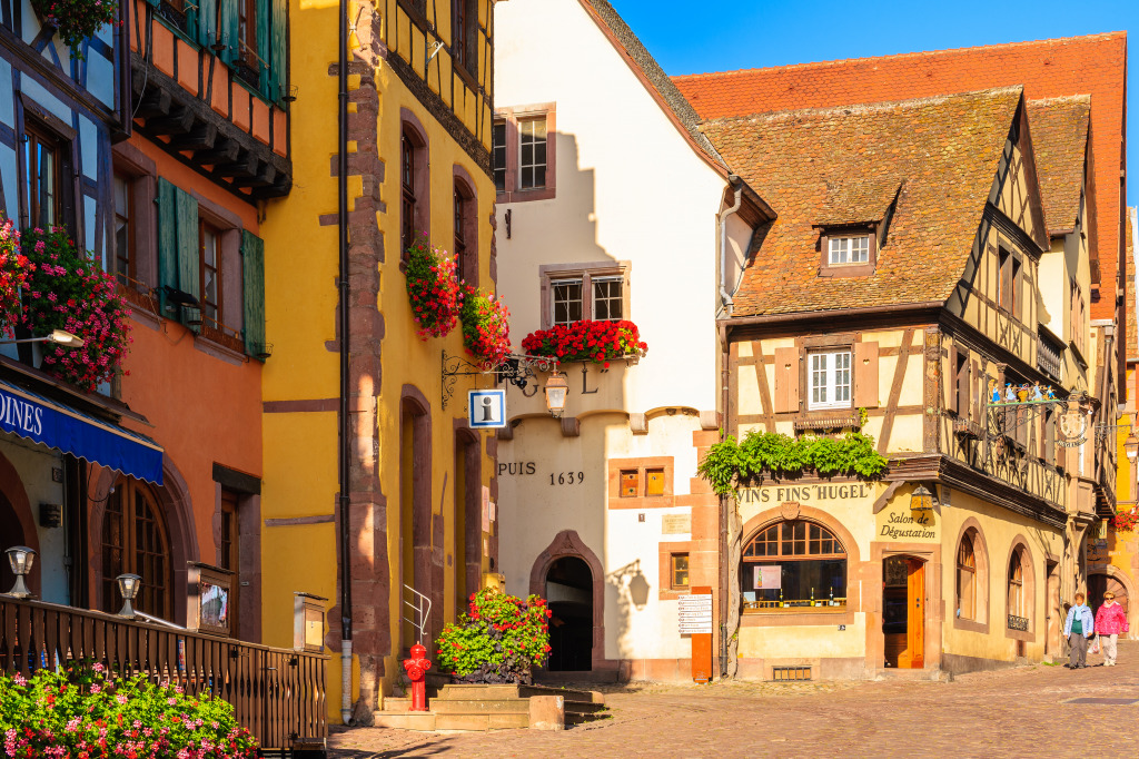 Typical Houses in Riquewihr Village jigsaw puzzle in Street View puzzles on TheJigsawPuzzles.com