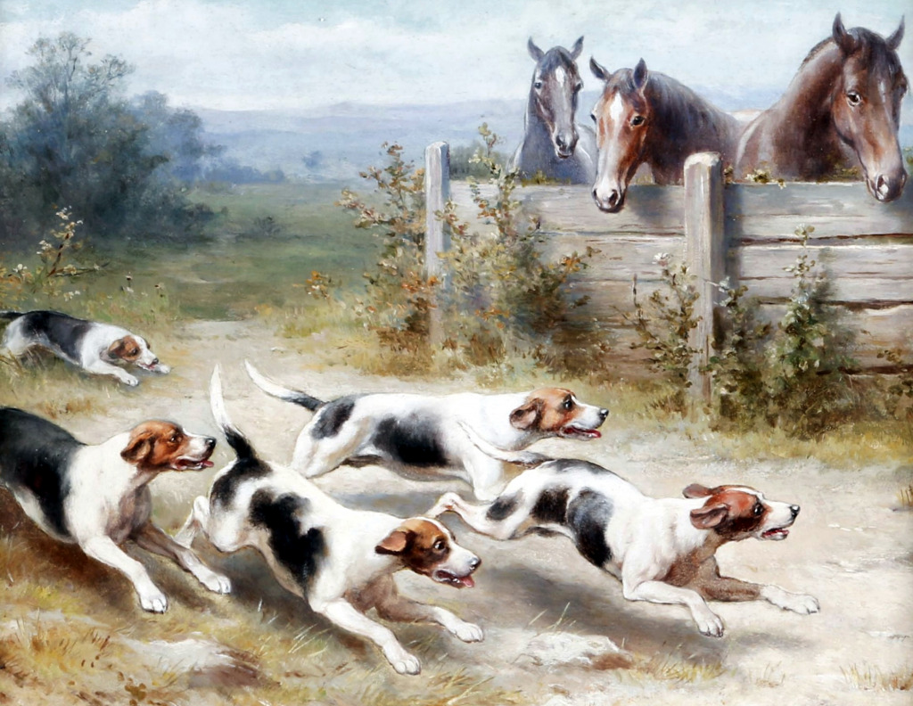 Paisagem com cães e cavalos jigsaw puzzle in Obras de Arte puzzles on TheJigsawPuzzles.com