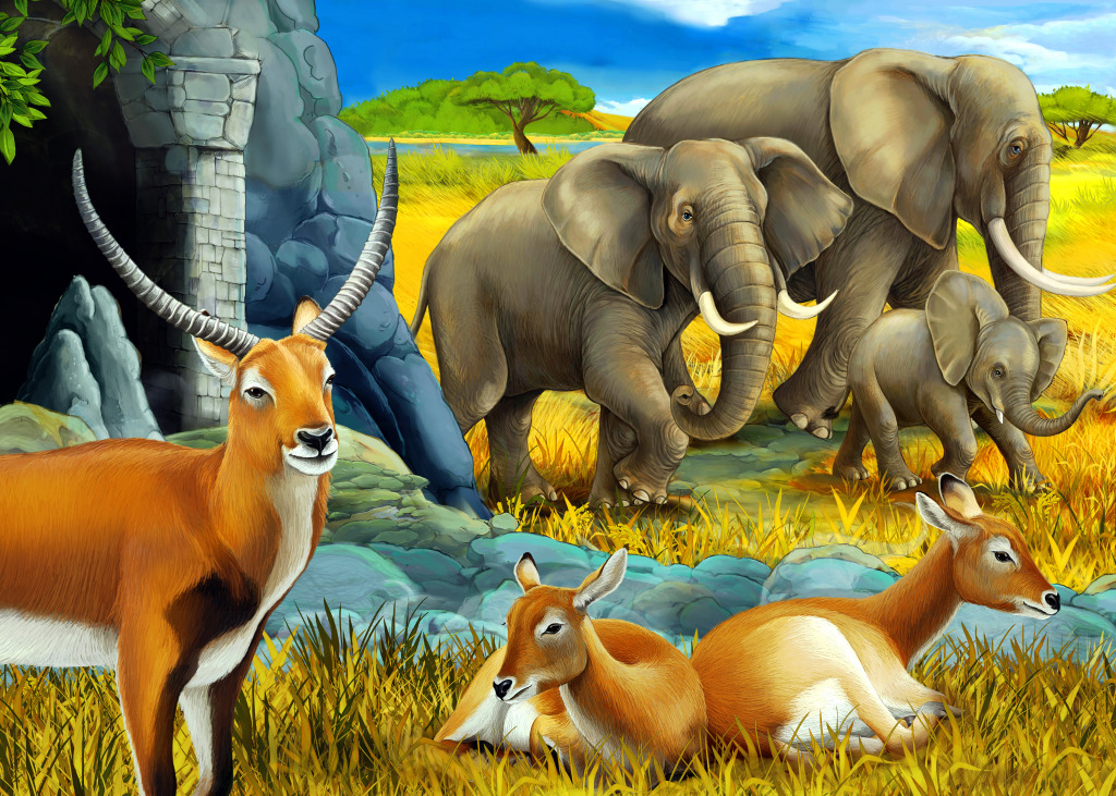 Familles d’antilopes et d’éléphants jigsaw puzzle in Animaux puzzles on TheJigsawPuzzles.com