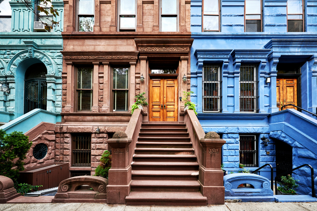 A Row of Historic Brownstones, NYC jigsaw puzzle in Street View puzzles on TheJigsawPuzzles.com