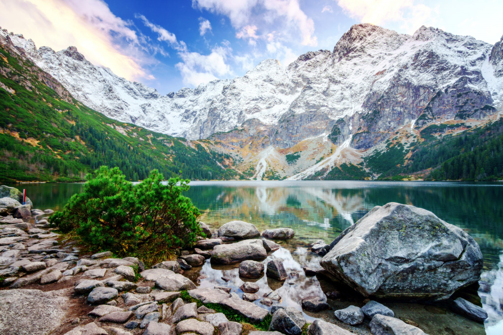 Landscape with Mountains and Calm Lake jigsaw puzzle in Great Sightings puzzles on TheJigsawPuzzles.com