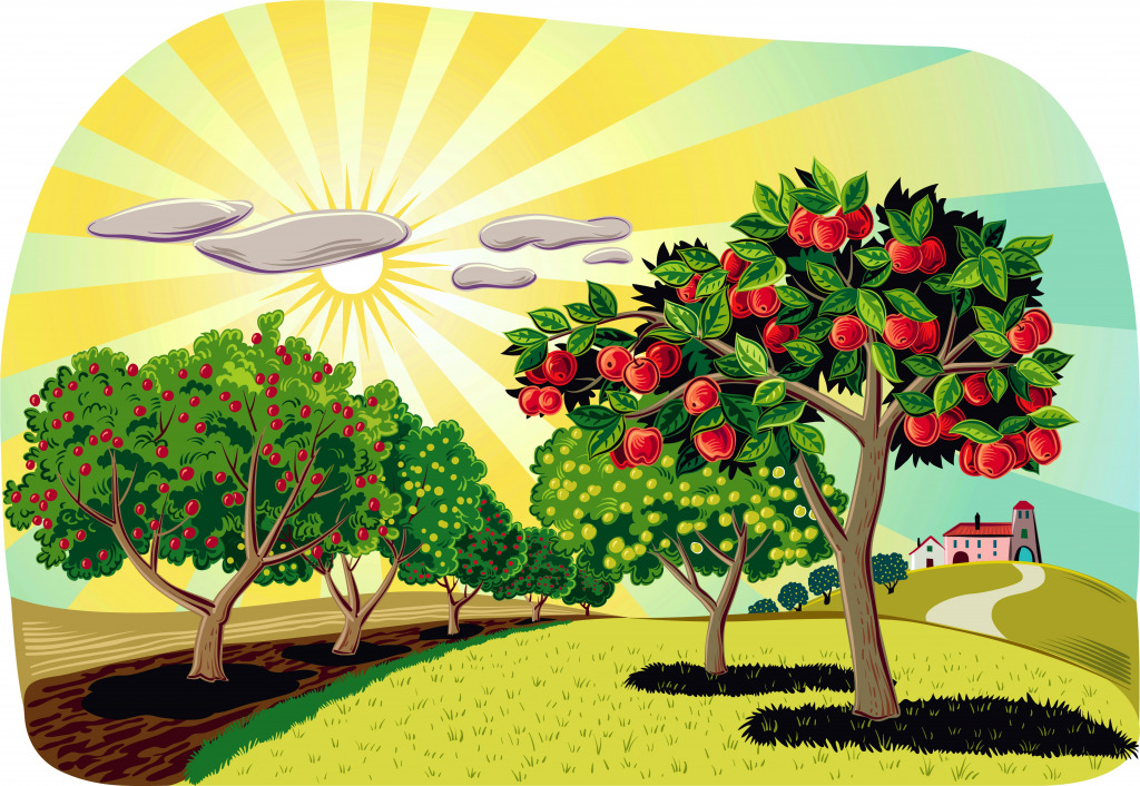 Яблоневый сад на рассвете jigsaw puzzle in Фрукты и Овощи puzzles on TheJigsawPuzzles.com