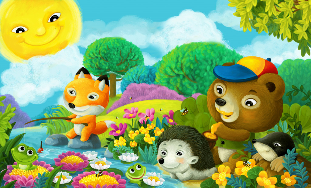 Forest Animals Fishing Together jigsaw puzzle in Kids Puzzles puzzles on TheJigsawPuzzles.com