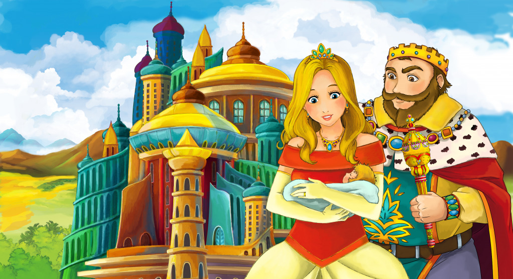 Rei e rainha felizes com seu bebê jigsaw puzzle in Infantil puzzles on TheJigsawPuzzles.com