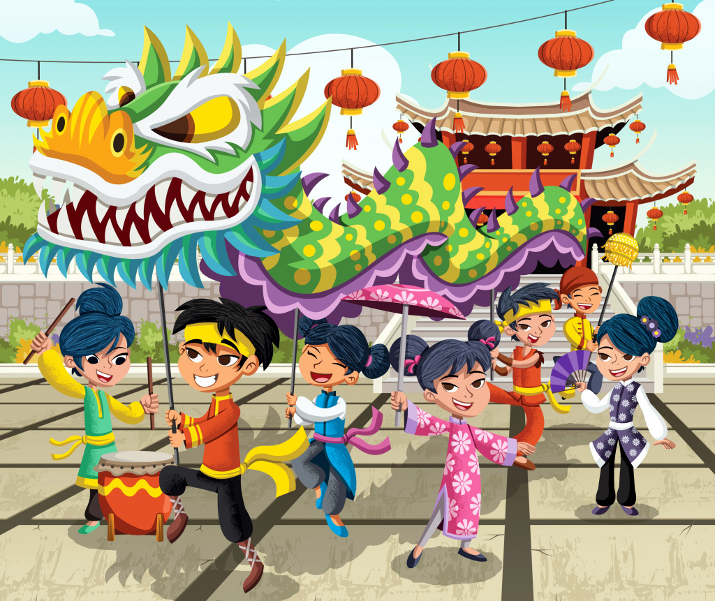 Азиатский праздник с драконом jigsaw puzzle in Детские пазлы puzzles on TheJigsawPuzzles.com
