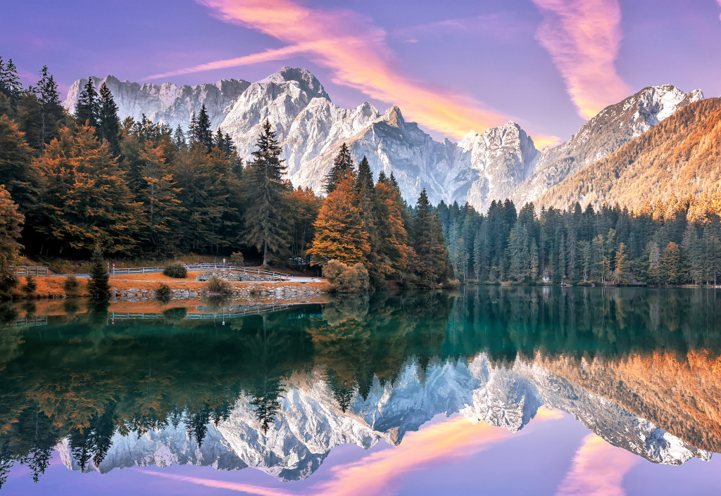 The Fusine Lake During Sunset jigsaw puzzle in Great Sightings puzzles on TheJigsawPuzzles.com