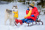 Little Girl Sitting on a Sled and Her Husky