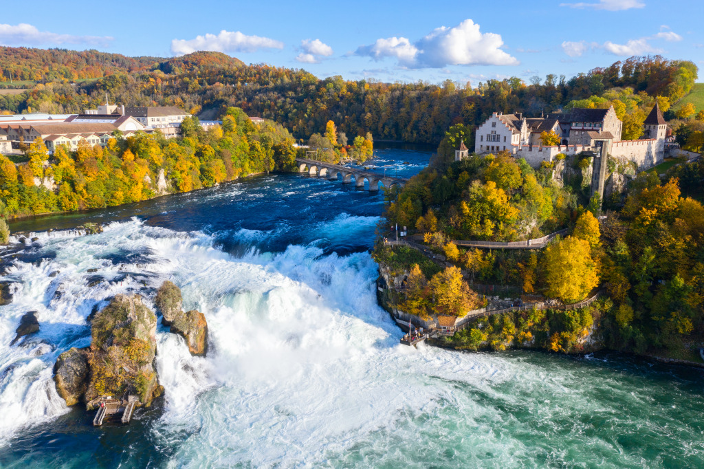 Aerial View over Rhine Falls jigsaw puzzle in Waterfalls puzzles on TheJigsawPuzzles.com