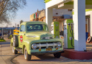Retro Ford Pickup Truck at a Gas Station, USA