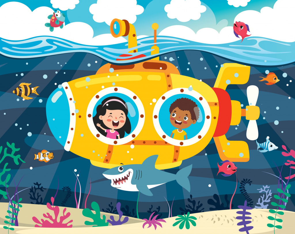 Cartoon Submarine under the Sea jigsaw puzzle in Kids Puzzles puzzles on TheJigsawPuzzles.com