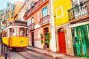 Yellow Vintage Tram in Lisbon, Portugal