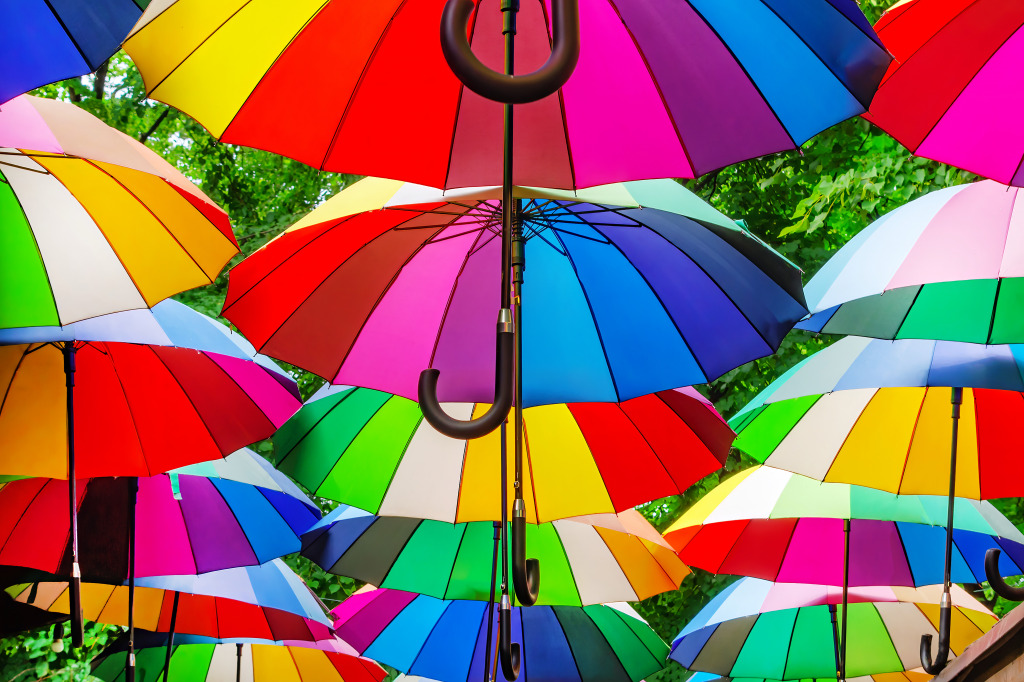 Rainbow Umbrellas jigsaw puzzle in Puzzle of the Day puzzles on TheJigsawPuzzles.com