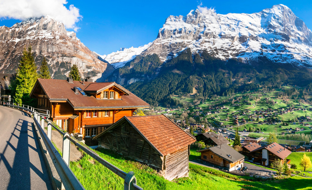 Scenic Mountain Village Grindelwald jigsaw puzzle in Puzzle of the Day puzzles on TheJigsawPuzzles.com