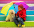 Child with a Dog Sitting on a Colorful Staircase