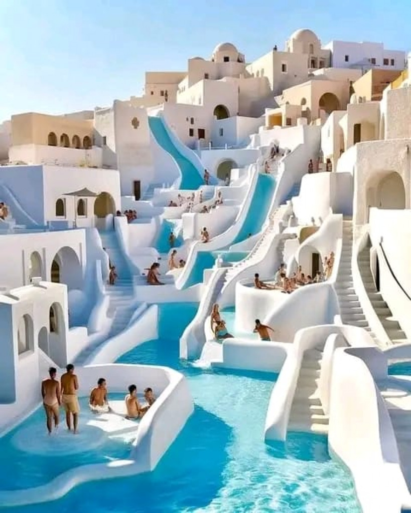 Santorini pools jigsaw puzzle in Theresa Stephens puzzles on TheJigsawPuzzles.com