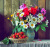 Rustic Still Life with Flowers and Strawberries