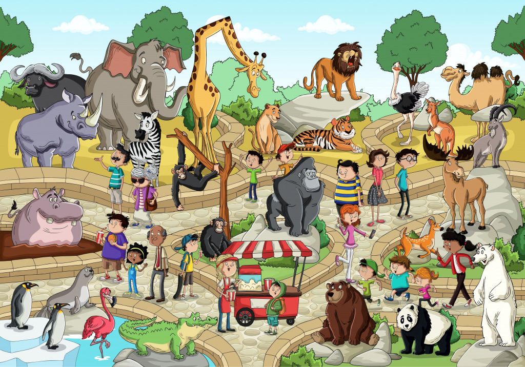 Tiere und Zoobesucher jigsaw puzzle in Kinder Puzzles puzzles on TheJigsawPuzzles.com