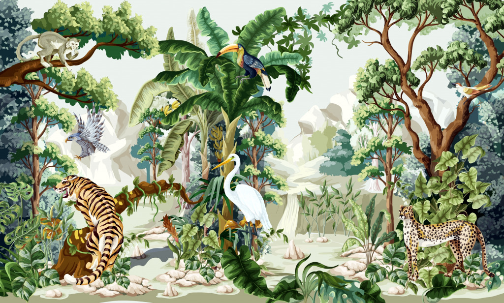 Paysage de jungle avec des animaux jigsaw puzzle in Animaux puzzles on TheJigsawPuzzles.com