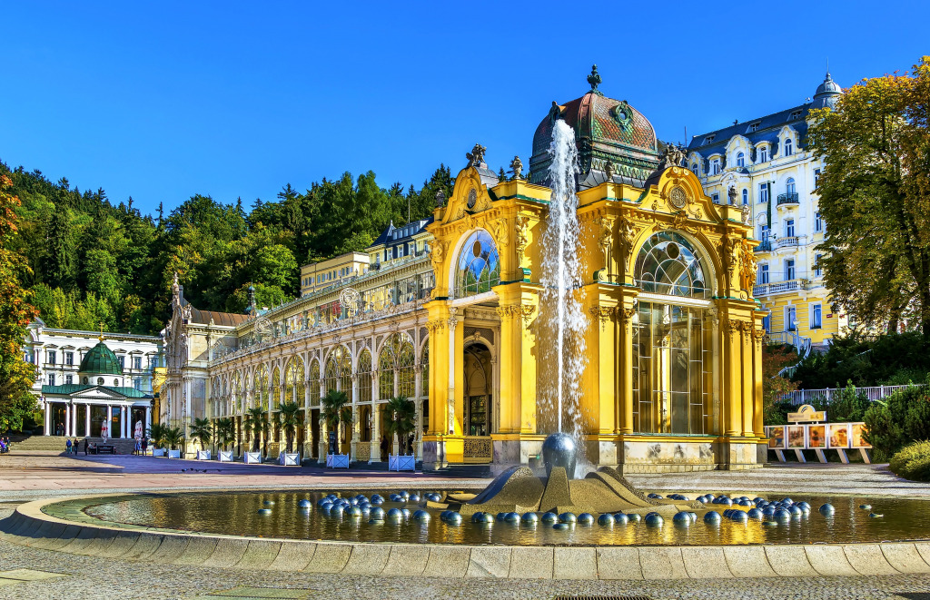 Colonnade and Singing Fountain, Marianske Lazne jigsaw puzzle in Puzzle of the Day puzzles on TheJigsawPuzzles.com
