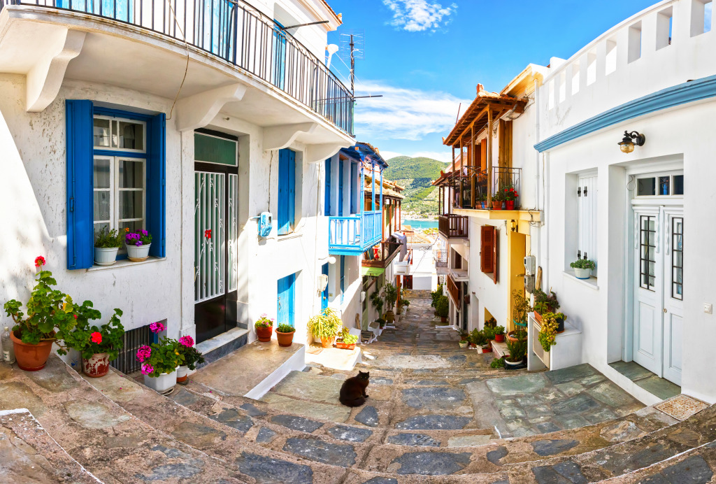 Colorful Greek Street jigsaw puzzle in Street View puzzles on TheJigsawPuzzles.com