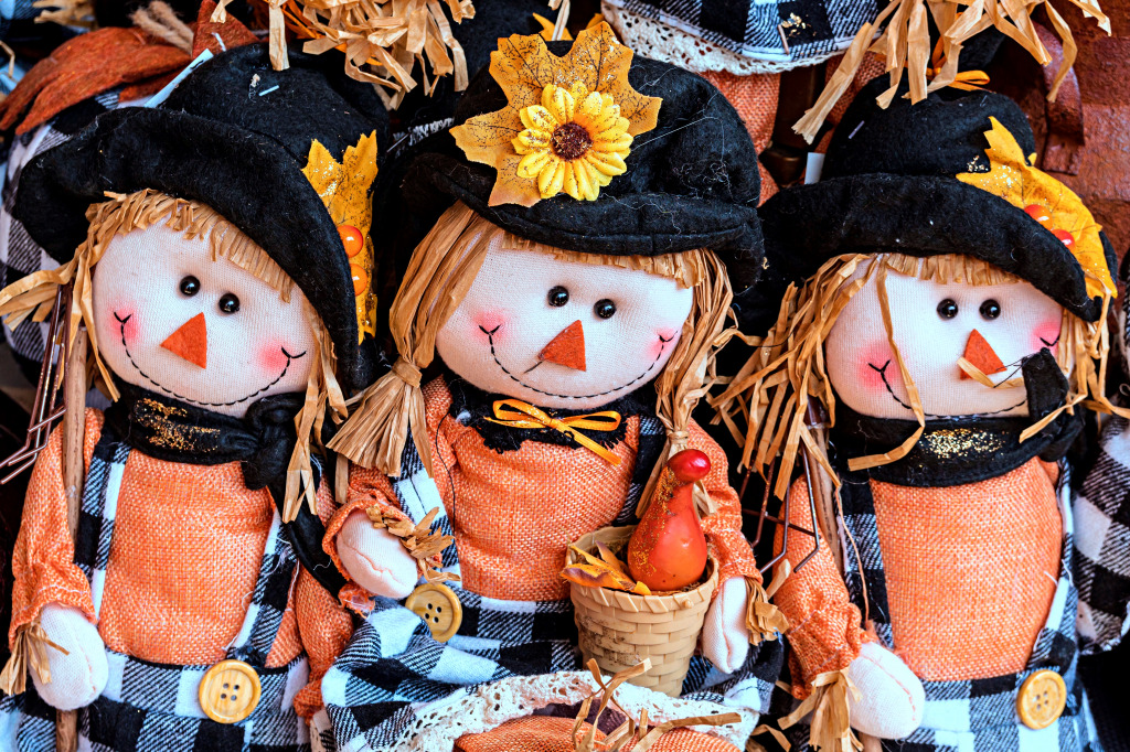 Smiling Scarecrows jigsaw puzzle in Handmade puzzles on TheJigsawPuzzles.com