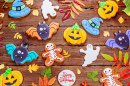 Halloween Gingerbread on a Wooden Table