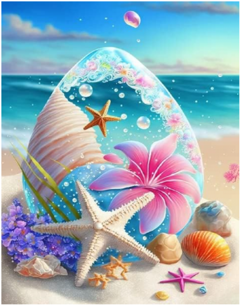 Pastel egg seaside scene jigsaw puzzle in Carolyn Wright puzzles on TheJigsawPuzzles.com