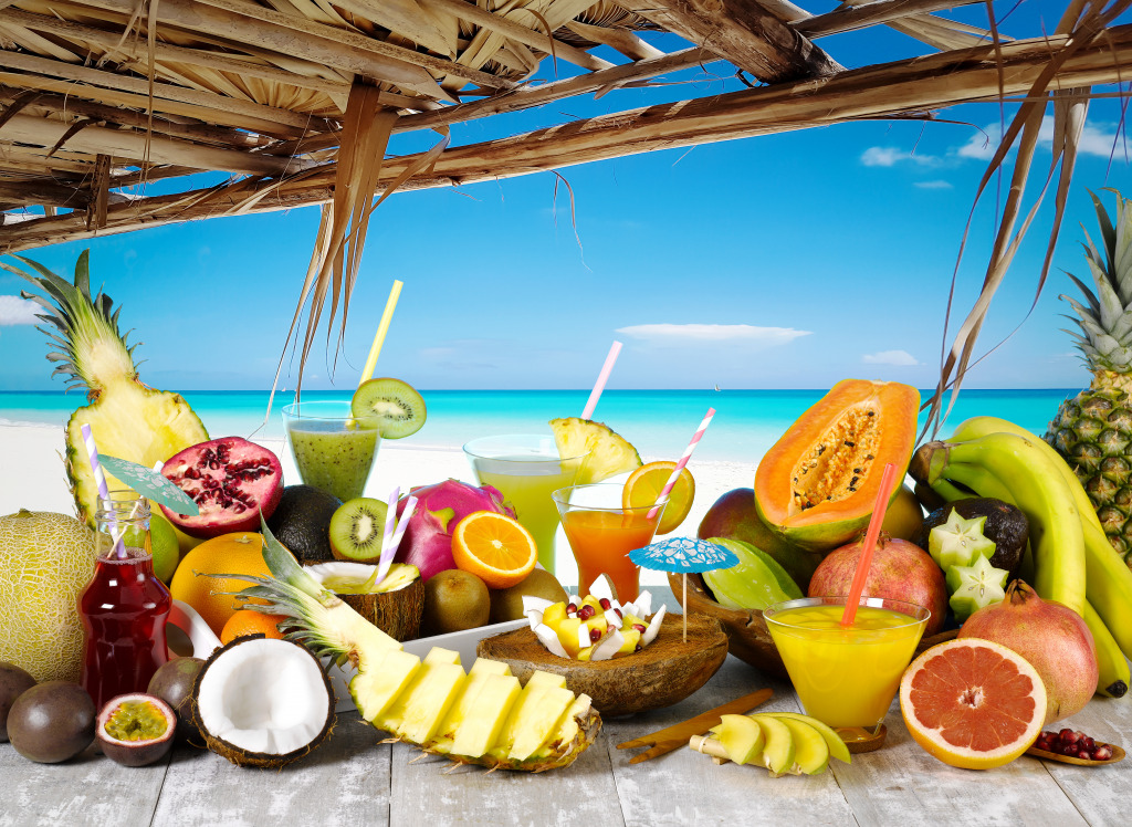 Frutas tropicais em uma praia do Caribe jigsaw puzzle in Frutas & Vegetais puzzles on TheJigsawPuzzles.com