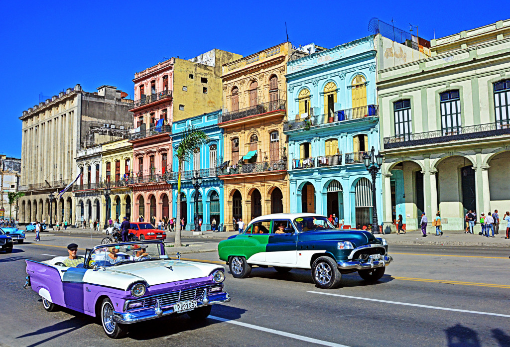 Edifícios antigos e carros clássicos em Havana, Cuba jigsaw puzzle in Carros & Motos puzzles on TheJigsawPuzzles.com