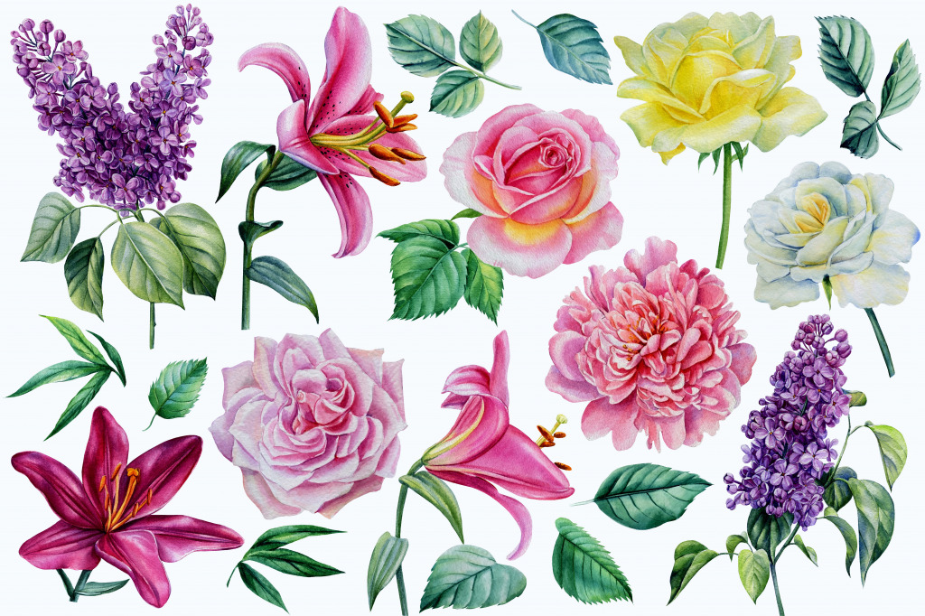 Illustration botanique à l’aquarelle jigsaw puzzle in Fleurs puzzles on TheJigsawPuzzles.com