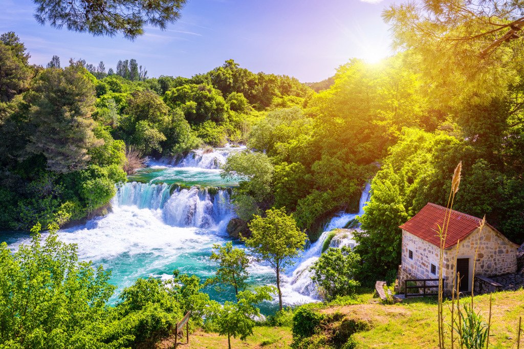Blick auf den Nationalpark Krka, Kroatien jigsaw puzzle in Wasserfälle puzzles on TheJigsawPuzzles.com