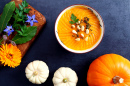 Pumpkin Cream Soup, Spices and Flowers