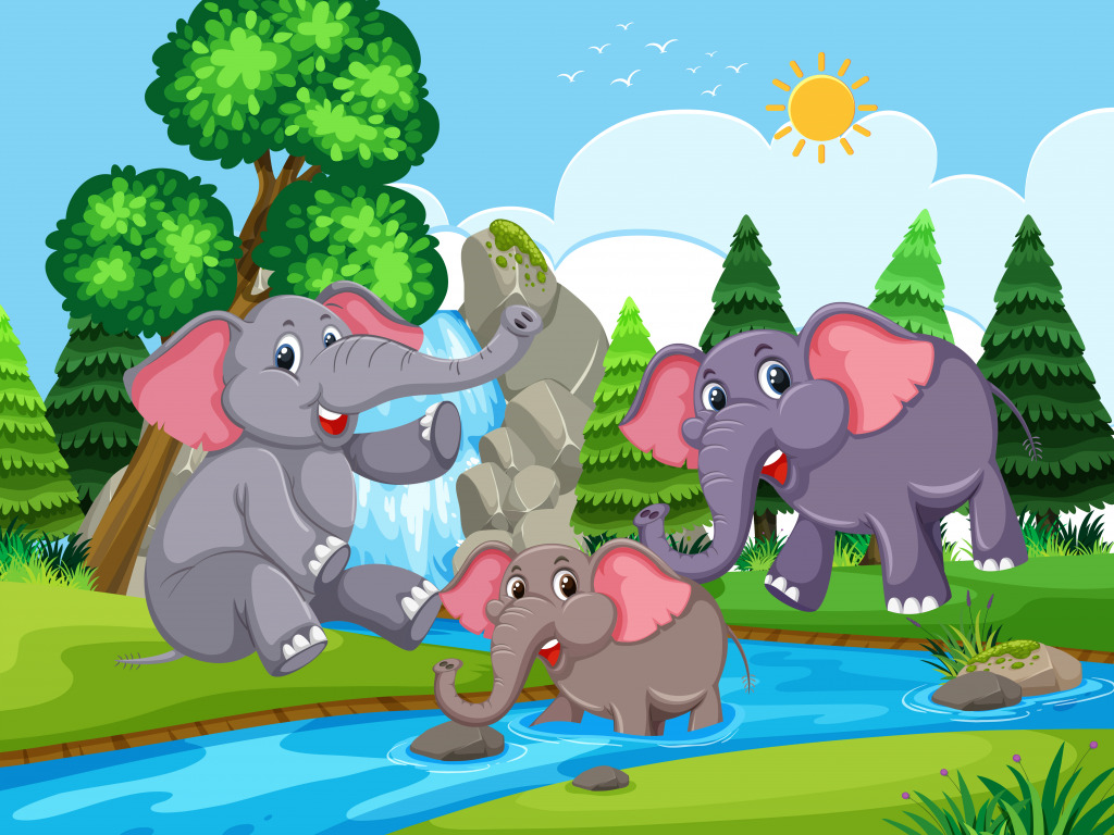 Elefanten spielen in einem Fluss jigsaw puzzle in Wasserfälle puzzles on TheJigsawPuzzles.com