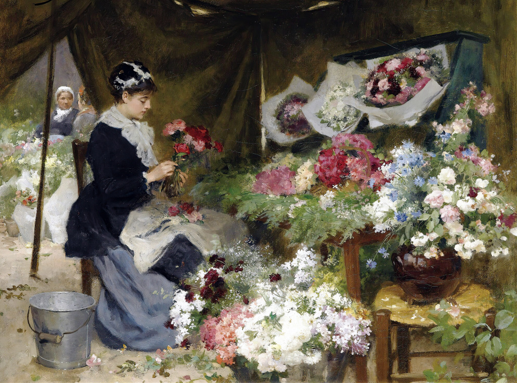 A Flower Seller Making Her Bouquets jigsaw puzzle in Piece of Art puzzles on TheJigsawPuzzles.com