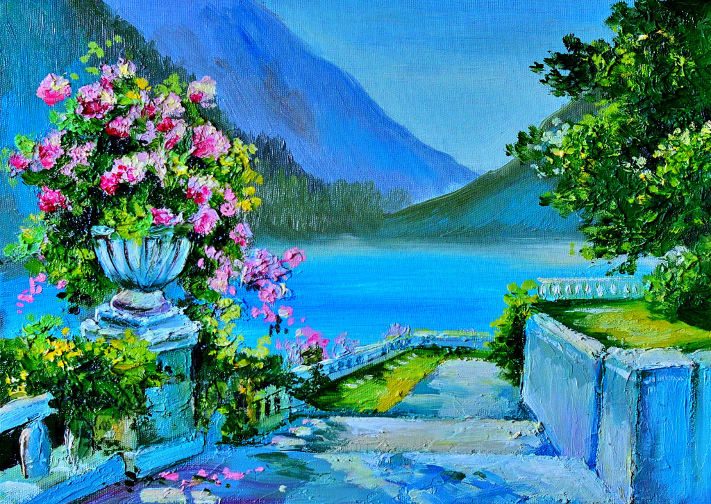 Mountain Landscape with Flowers jigsaw puzzle in Piece of Art puzzles on TheJigsawPuzzles.com