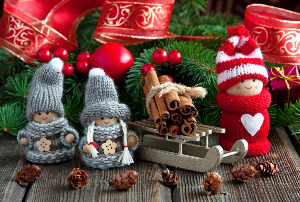Figurines de Noël sur fond en bois Puzzle en Noël et Nouvel An puzzles sur  TheJigsawPuzzles.com