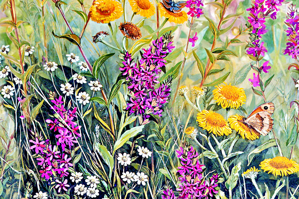 Акварельные цветы и бабочки jigsaw puzzle in Цветы puzzles on TheJigsawPuzzles.com