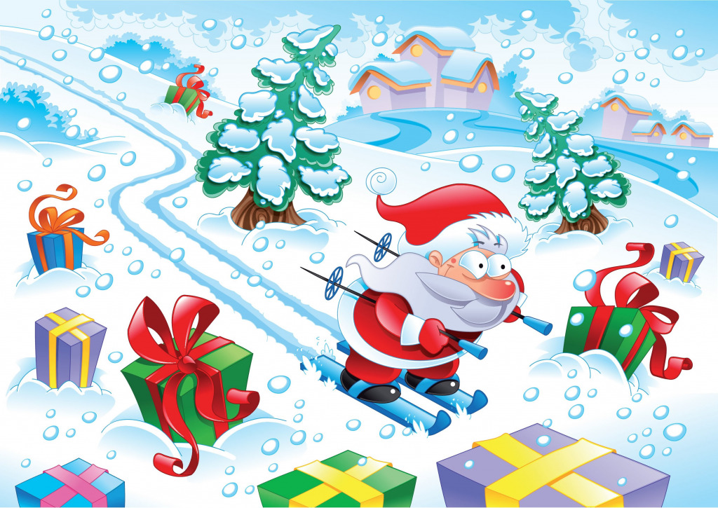 Papai Noel esquiando quebra-cabeça em Infantil quebra-cabeças em