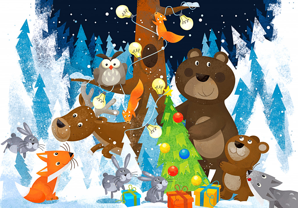 Animals in the Winter Forest jigsaw puzzle in Kids Puzzles puzzles on TheJigsawPuzzles.com