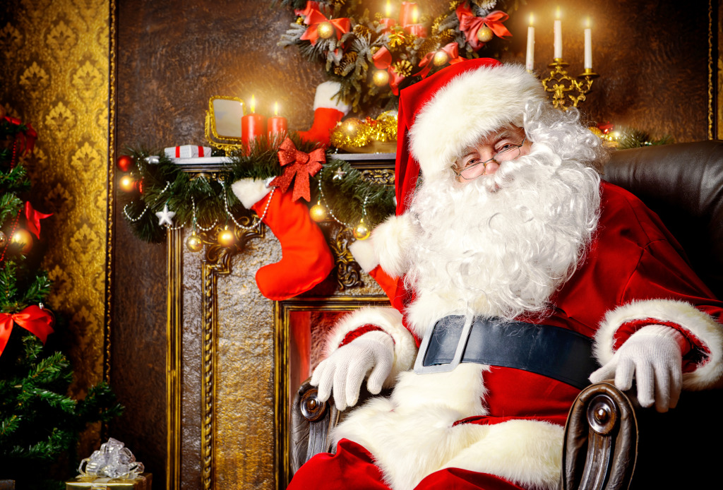 Santa Claus Resting by the Fireplace jigsaw puzzle in Puzzle of the Day puzzles on TheJigsawPuzzles.com