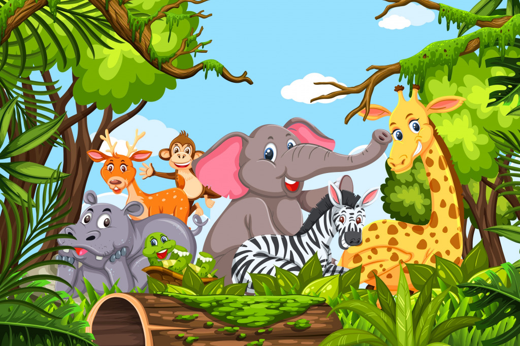 Animais bonitos na selva jigsaw puzzle in Animais puzzles on TheJigsawPuzzles.com