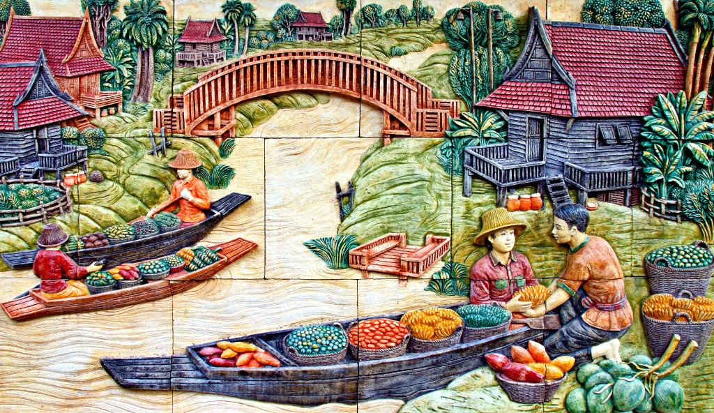 Лепнина в храме, Нонг Кхай, Таиланд jigsaw puzzle in Рукоделие puzzles on TheJigsawPuzzles.com