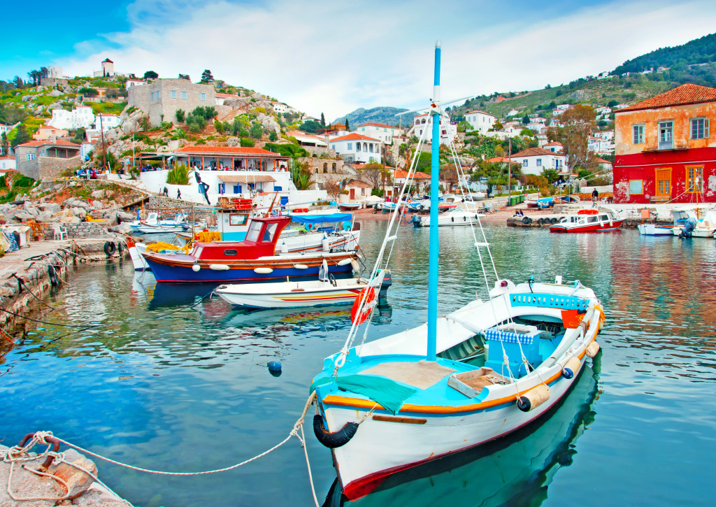 Fishing Boats on Hydra Island, Greece jigsaw puzzle in Puzzle of the Day puzzles on TheJigsawPuzzles.com